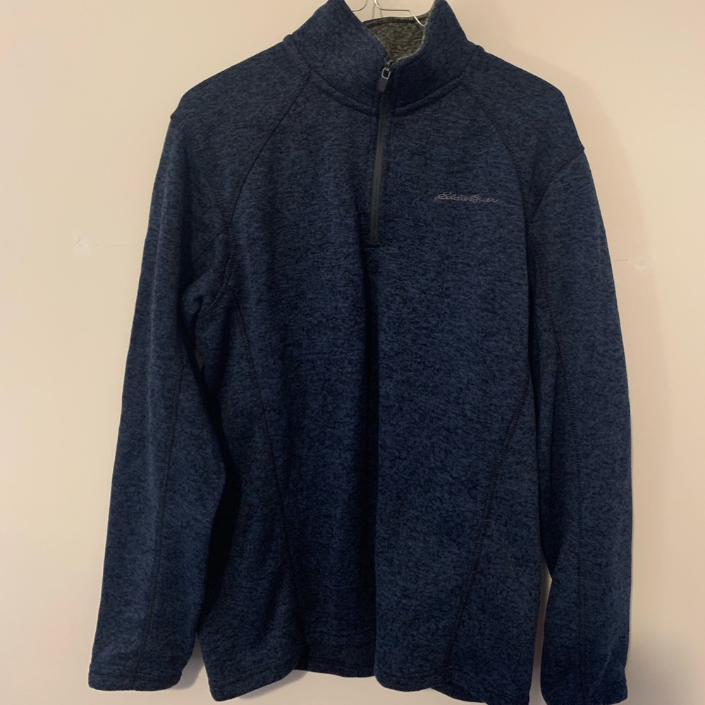 Eddie Bauer Mens Pullover 1/4 Zip Navy Heather Radiator Fleece Jacket